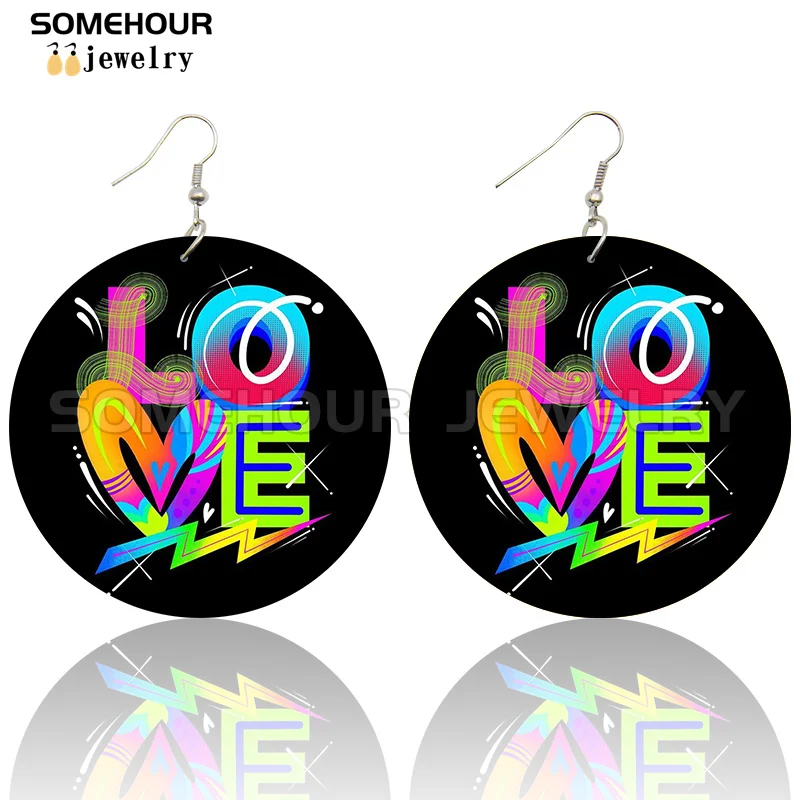 SOMEHOUR Inspried Sayings Print Wooden Drop Earrings For Women Treat People With Kindness Life Is Good Handmade Loops Dangle 3
