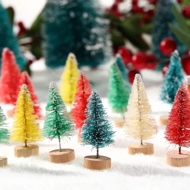 Artificial Christmas Tree with Wooden Base for Tabletop Decor