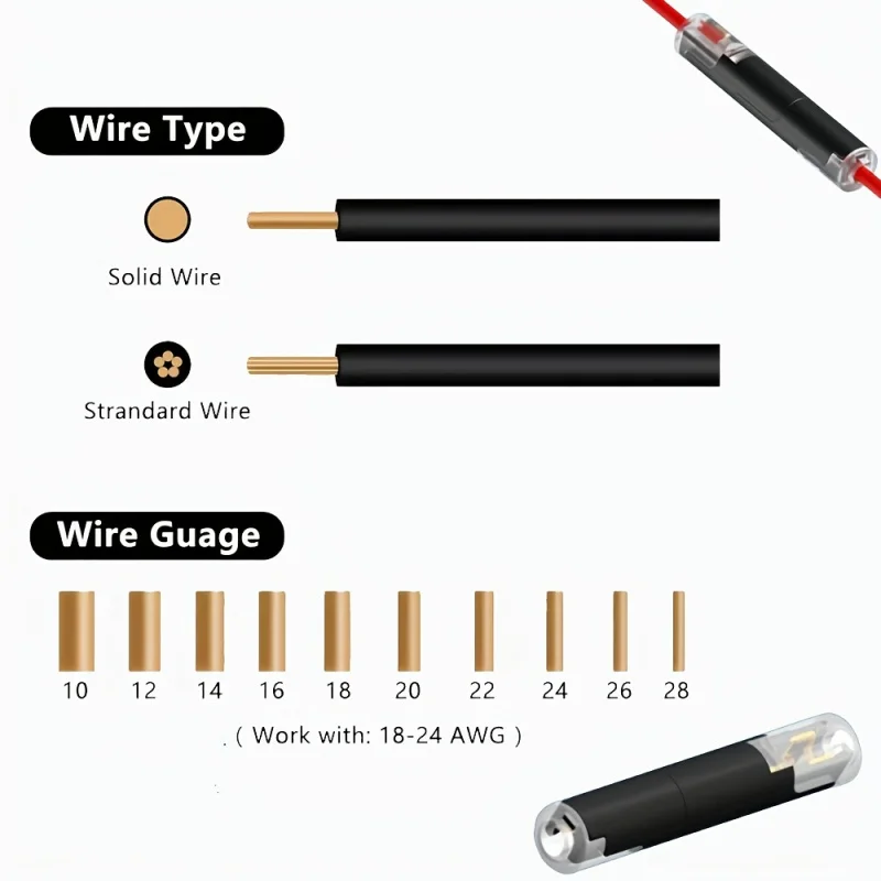 50pcs-Pin 1-Way Pluggable LED Wire Connectors | Universal Quick Splice Terminals, Copper Contact, for AWG 20-24