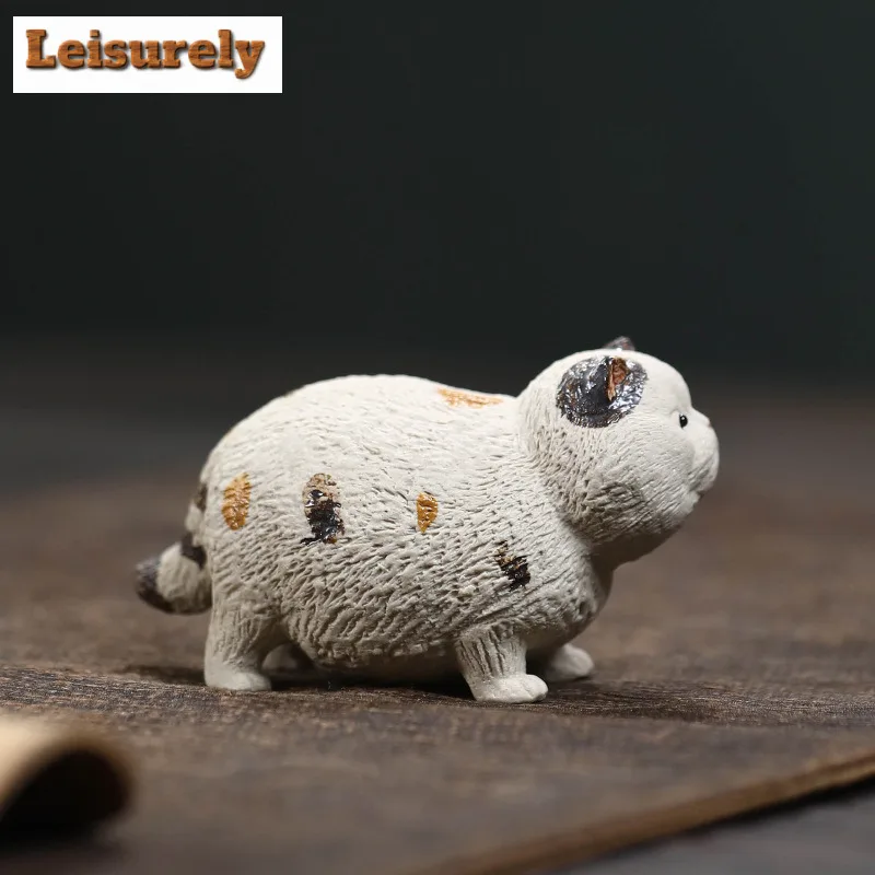 Fortune Cat Purple Clay Little Flowe Cat Tea Pet Traditional Tea Sculpture Tea Figurine Play Toys Tea Statue Ornaments Teaware