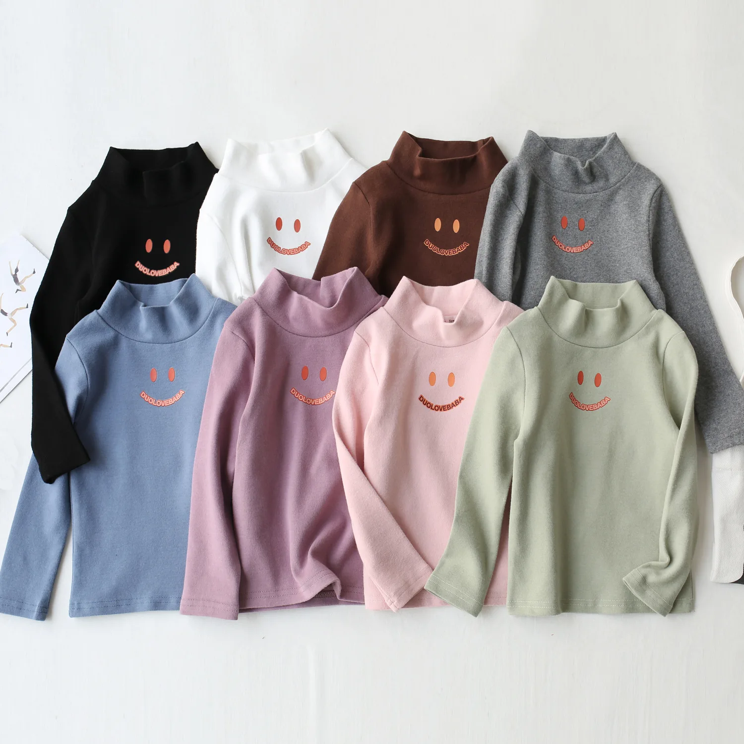 

South Korea Children's Candy-colored Smiley Long-sleeved T-shirt Autumn and Winter All-match Top Base Shirt for Boys and Girls