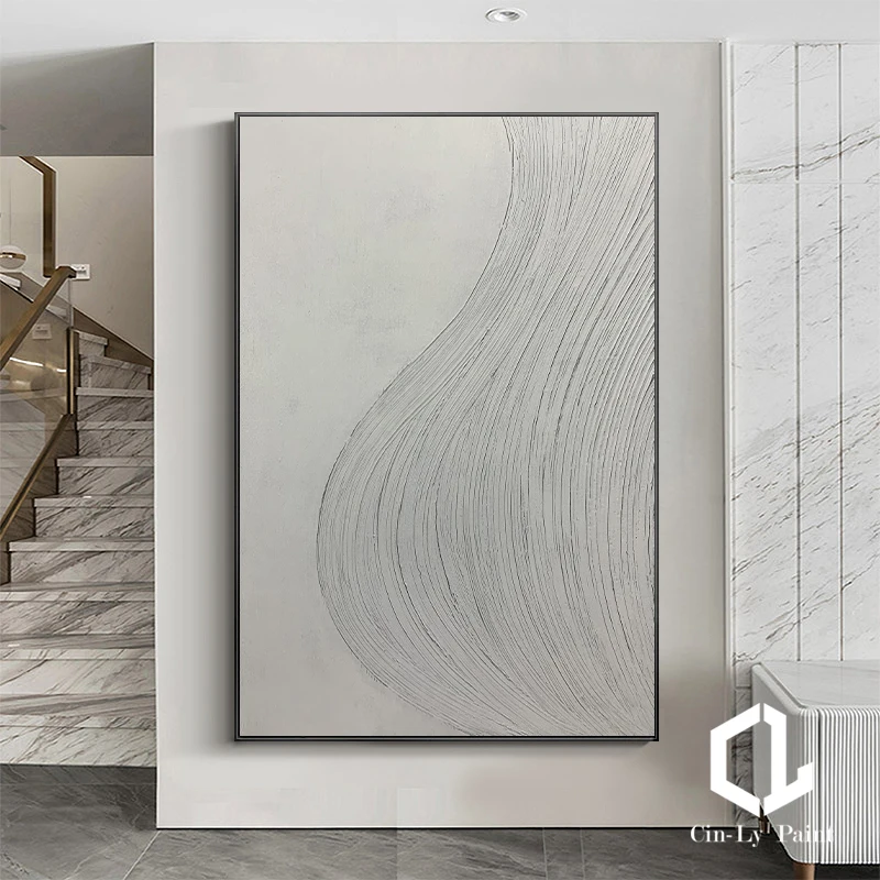 Handmade Abstract White Oil Painting Modern Wall Art On Canvas