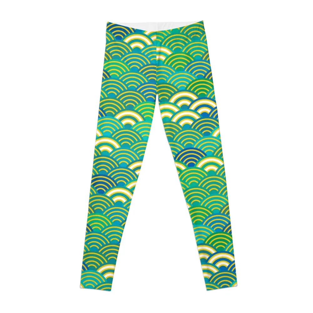

Seigaiha or seigainami abstract scales simple Spring Nature background with japanese circle Leggings