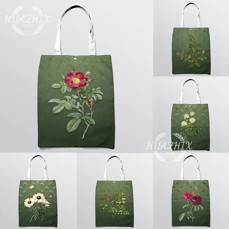 

Boho Tote Bag Plants Flowers Aesthetic Canvas Shoulder Bags Retro Women Shopping Bag for Children Large Capacity Book Bag
