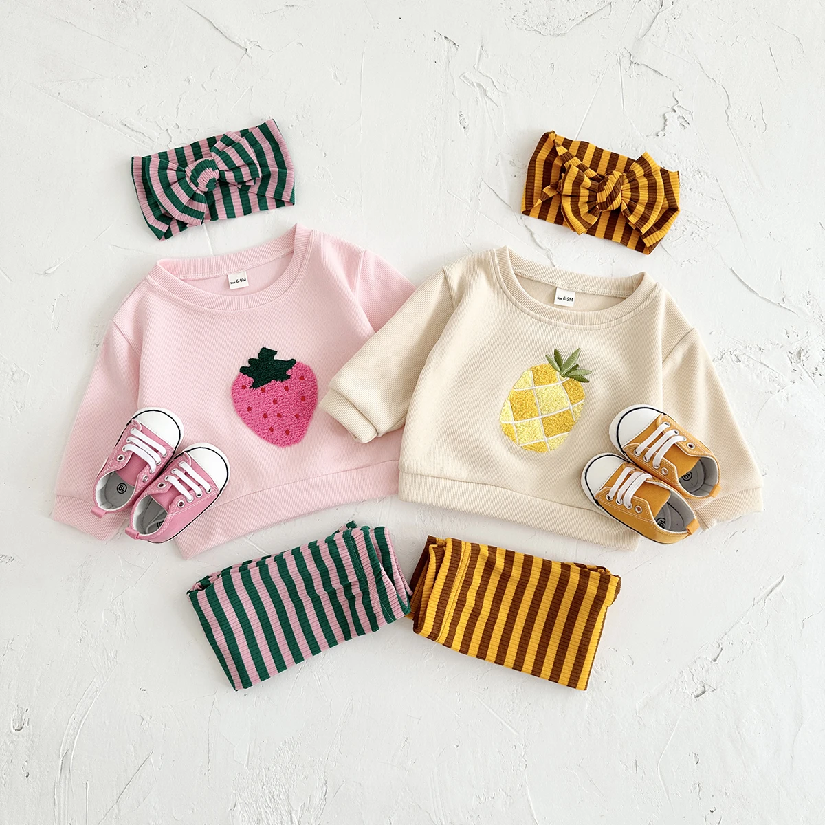 3PCS Newborn Baby Boys Clothes Long Sleeved Pineapple Pullover Shirt+Knit Pants+Hair Band Spring Autumn Soft  Children Clothing 3