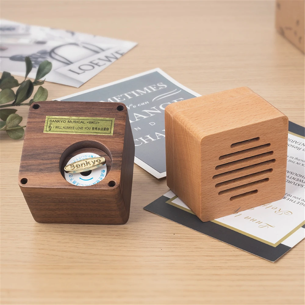 Wooden Wind-up Music Box Japanese Movement Beech Wood Happy Birthday MARIAGE D'AMOUR Always with Me Gifts for Girlfriends