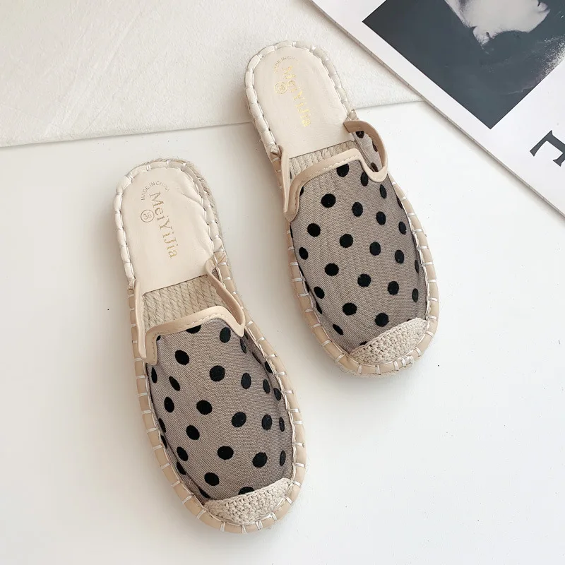 summer breathable polka dot espadrilles women round toe air-mesh slip on loafers slides mules female cozy fisherman moccasins 3