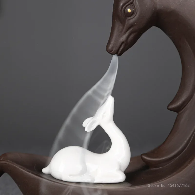 Zisha Backflow Incense Burner, Mother and son Deer, Ornaments, View Smoke, Clouds, Home, Office, Incense, Sandalwood, New, 1Pc
