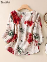 2024 ZANZEA Autumn Floral Printed Blouse Bohemian Women 3/4 Sleeve Tunic Tops Vintage Casual Holiday Beach Blusas Work Shirt - Image 2