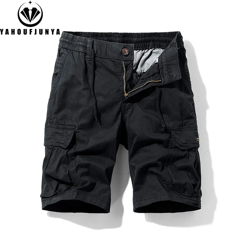 Men Summer Solid Color Outdoor Leisure Cargo Comfortable Shorts Men Elastic Waist Loose Straight High-Quality Design Shorts Male 5
