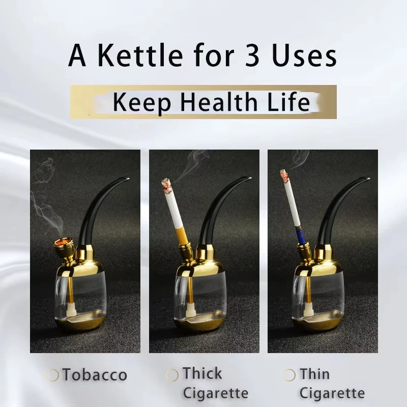 Gold Shisha Shaped Hookah Water Pipe Smoking Tool with Shisha Accessories One Hand Holding for Father Boyfriend or Friends