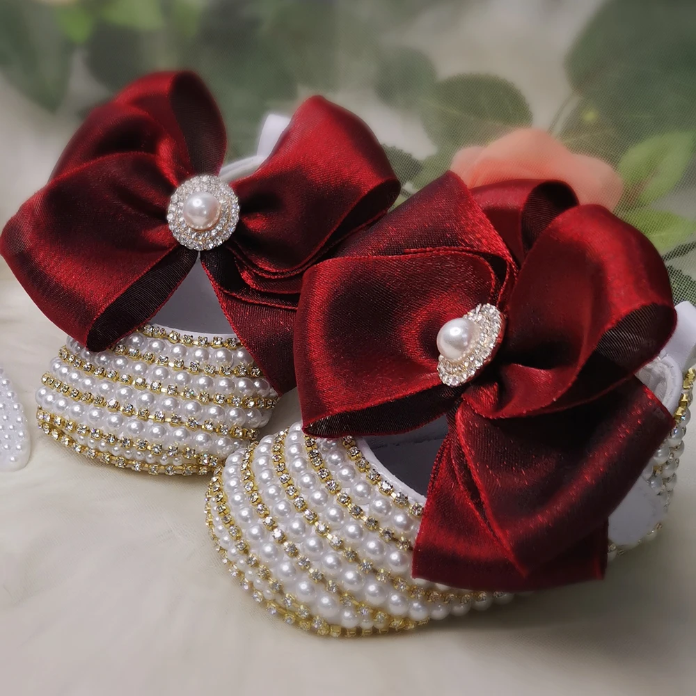 Dollbling Sparkle Pearly Baby Shoes And Headband Set Regalo Ciuccio Neonato Avorio Bead Designer Brand 0-1Y Girl Culla Ballerine