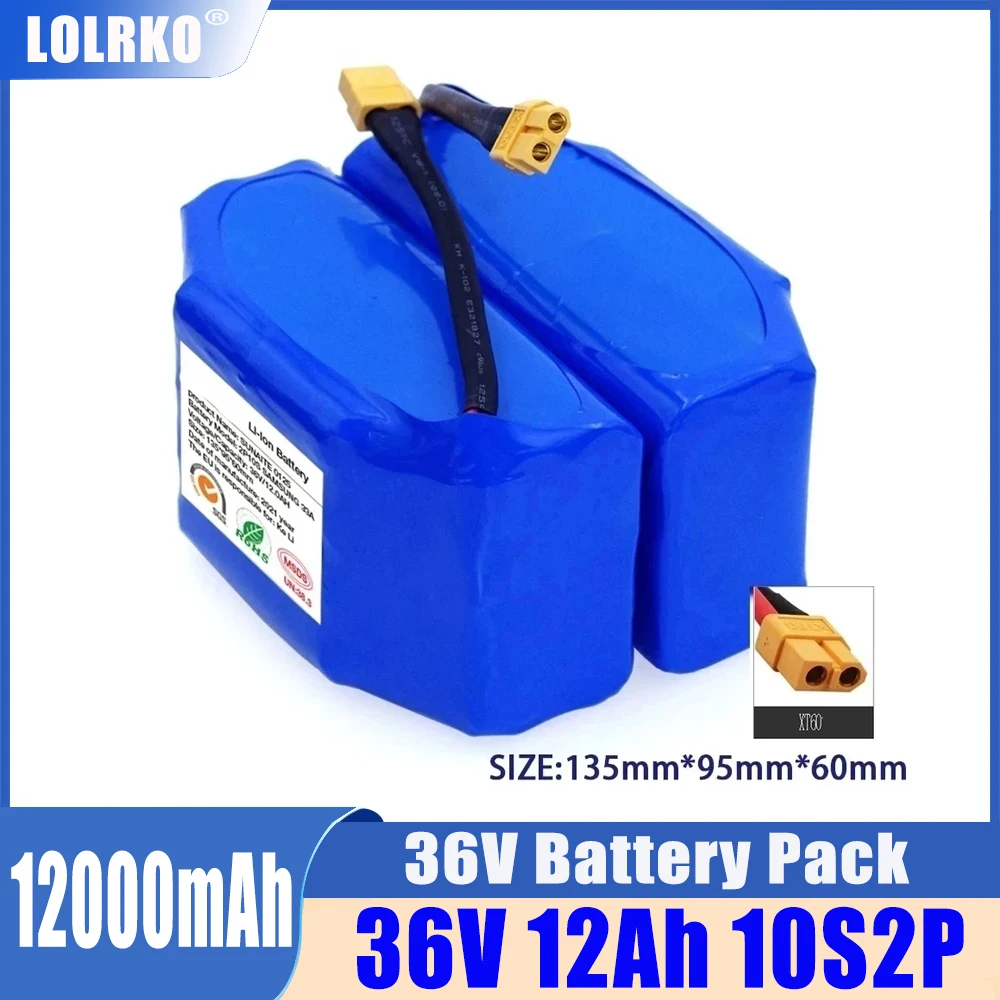 

18650 Lithium Battery Pack 36v 10s2p 12Ah 12000mAh Electric Scooter Hoverboard Rechargeable 20A BMS for Electric Scooter