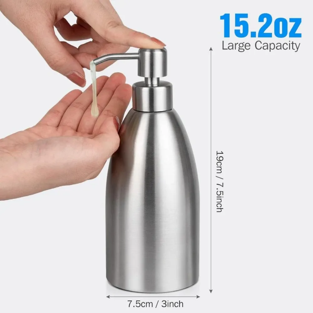 Stainless Steel Countertop Soap Dispenser 15.2 Oz Rust-Proof Liquid Pump Bottle for Kitchen Bathroom and Countertop Hand
