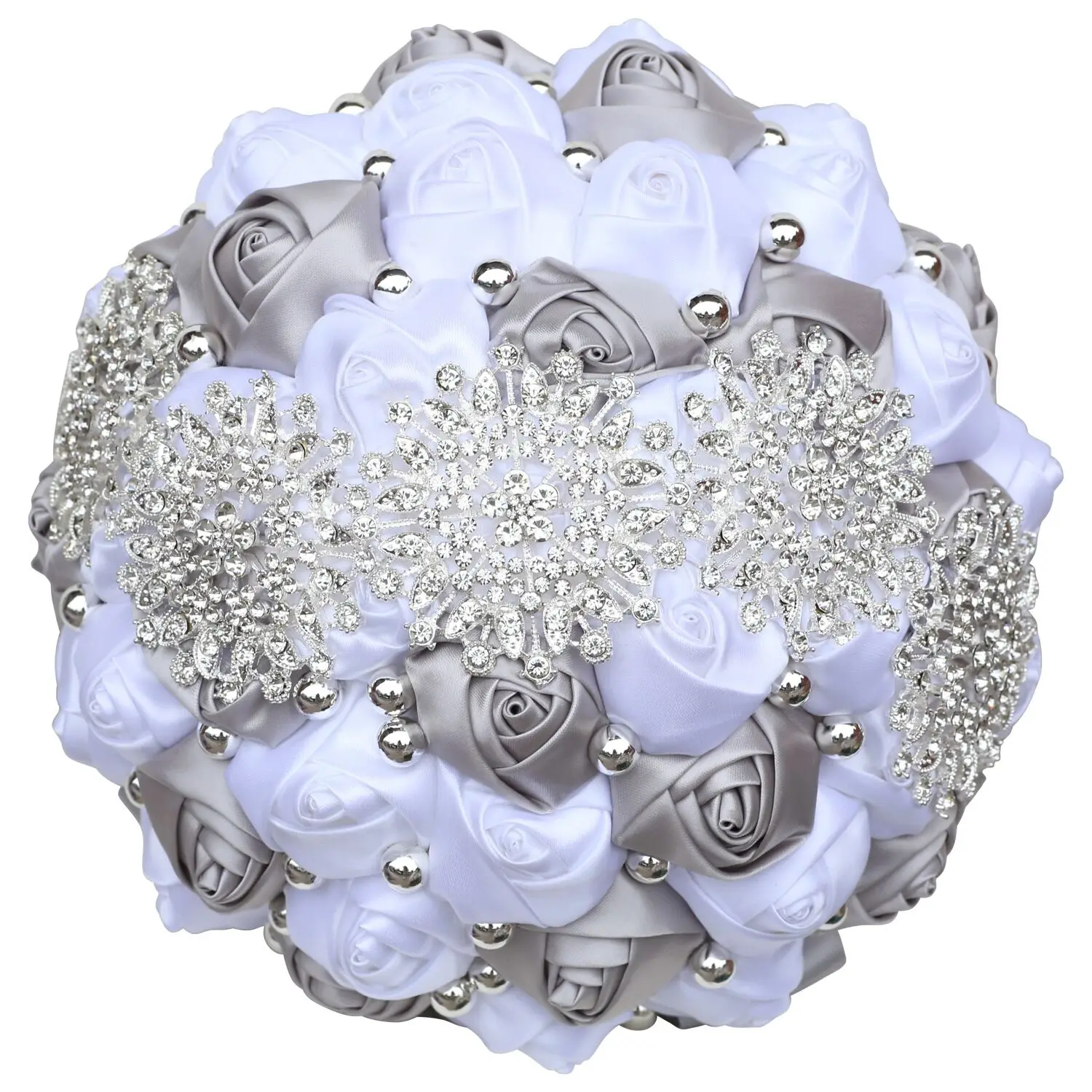 High quality Luxury Pure White Wedding Bouquets For Bride And Bridesmaid Exquisite Rhinestone Ribbon Rose Handmade Wedding Props