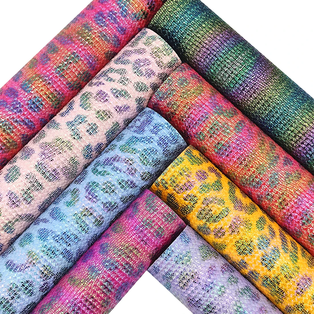 

Iridescent Leopard Dotted Fabric Straw Mat Texture Faux Leather for Sewing Jewelry Box Earring Bag PU Leatherette DIY Materials