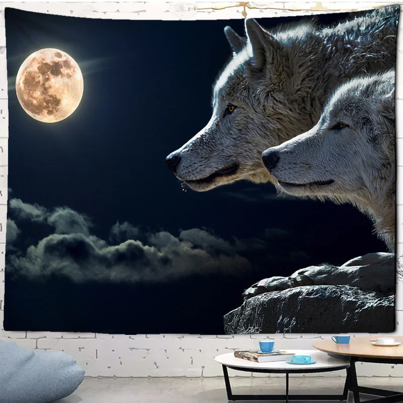Fantasy wolf tapestry wall hanging animal aesthetic room decoration bohemian psychedelic mandala home dormitory wall decoration tapestry decorations