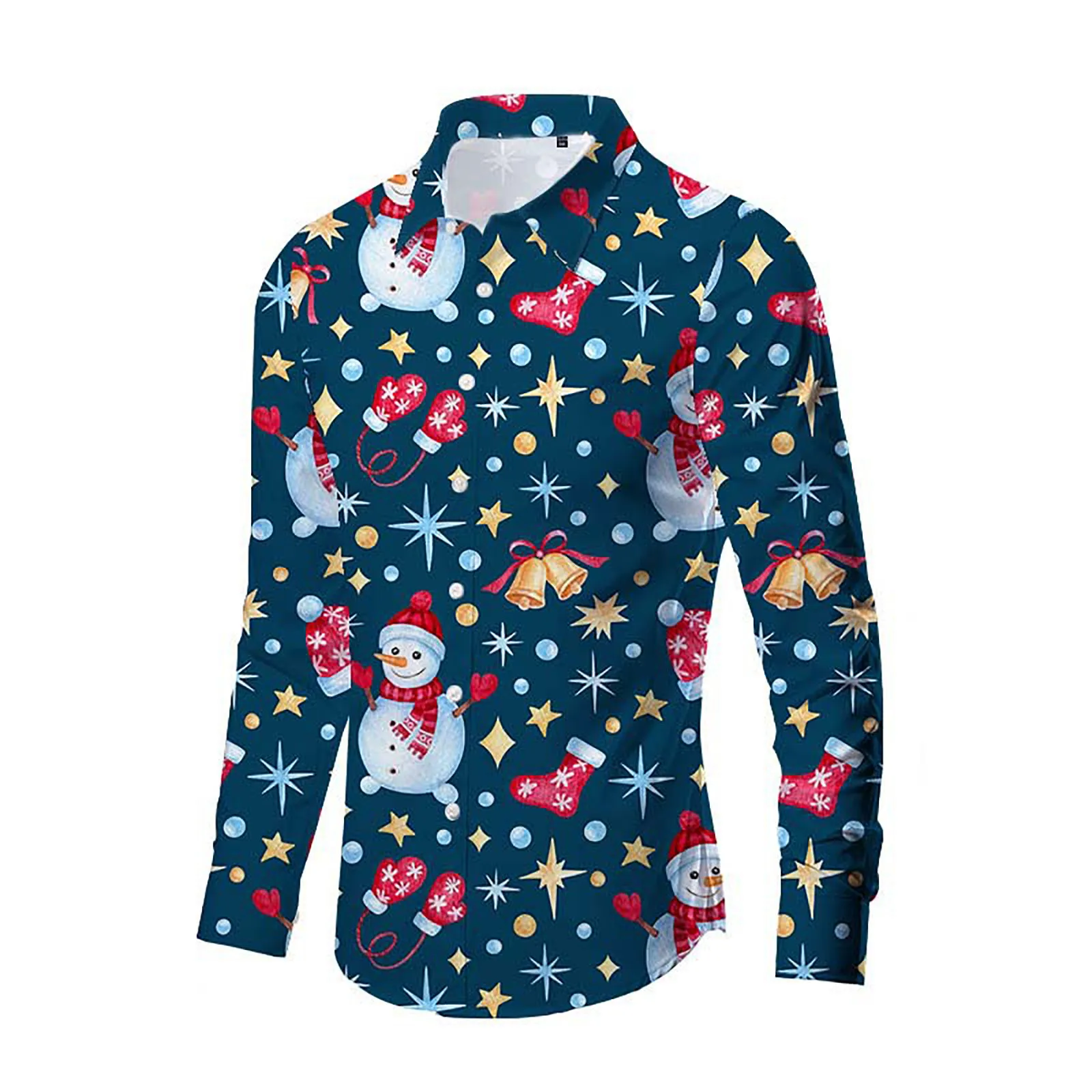 

Man's Christmas Shirt Long Sleeve Funny Snowman Print Male Leisure Style Shirt Fall And Winter Flower Oversized Casual Shirt