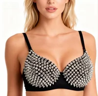 Rivets argentés Punk Rave Bralette Lingerie gothique soutien-gorge haut Sexy Push Up brassière discothèque fête Bar mode soutiens-gorge chauds pour les femmes 1