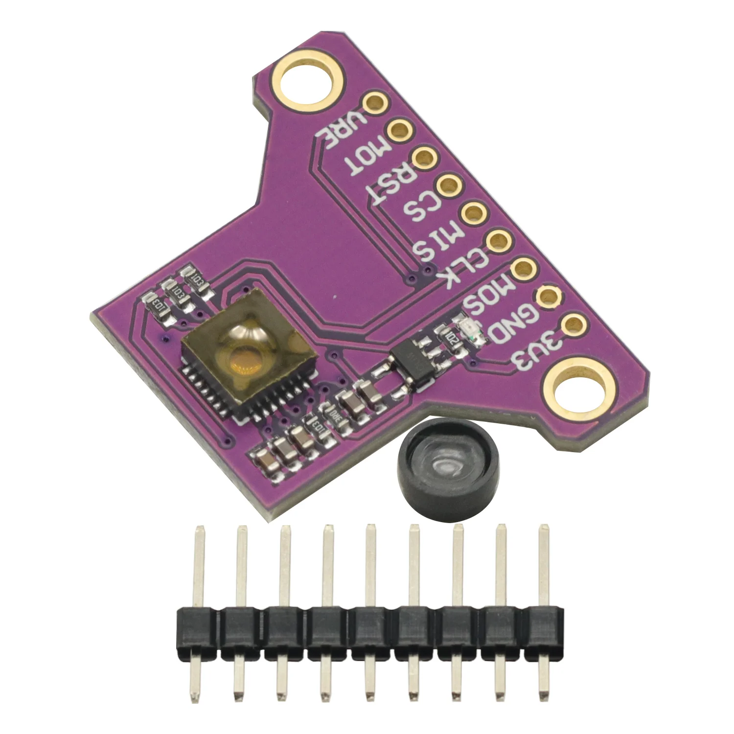 Vue éclatée du module capteur de flux optique PMW3901 pour drone, avec composants électroniques visibles.