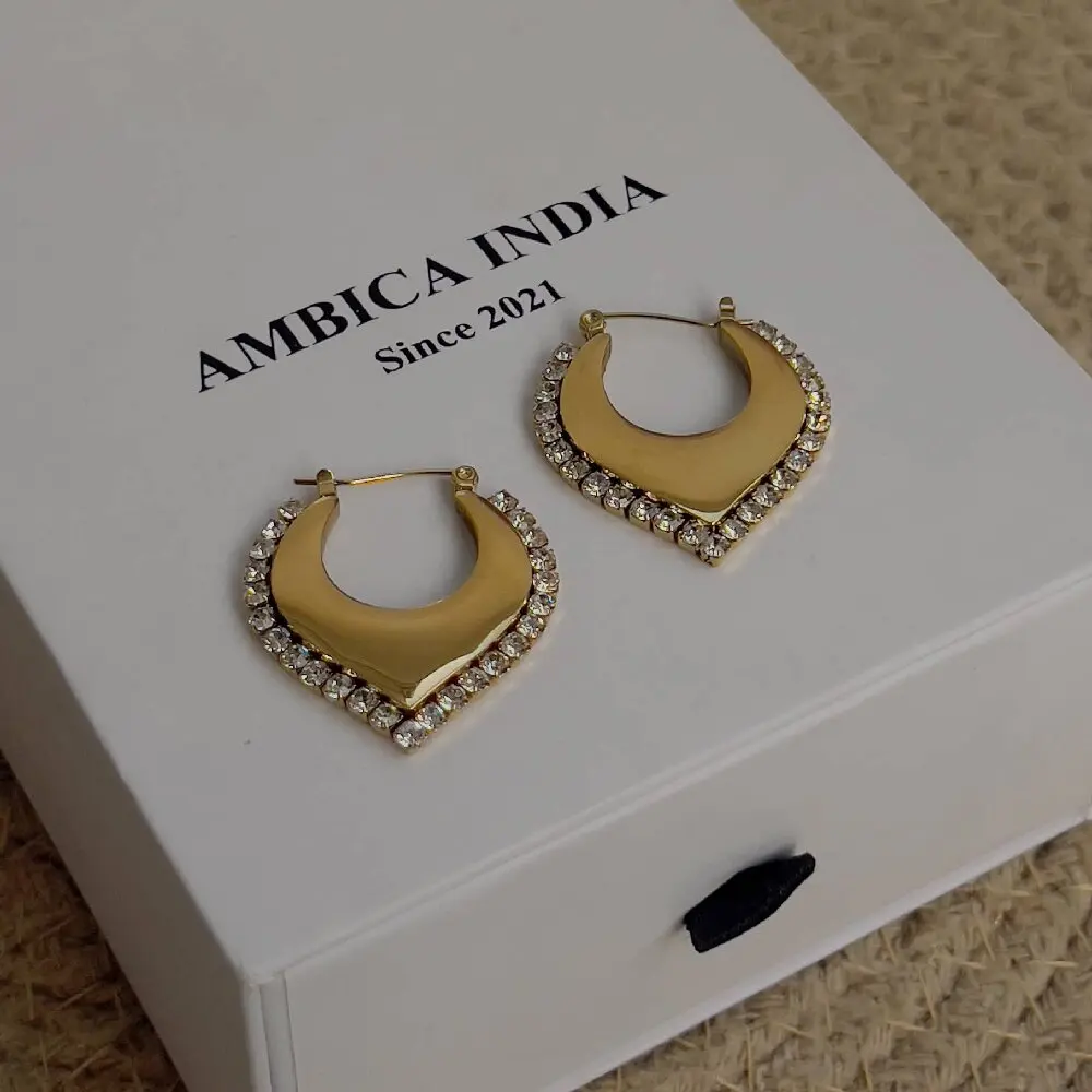 Minimalist 18K Gold Plated Geometric Hoop Earrings for Elegant Women Shiny Rhinestone Huggie Ear Hoops Vintage Jewelry Bijoux