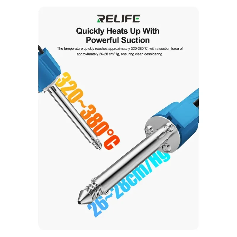 RELIFE TO5 전기 열 납땜 흡입기 가열 및 흡입 빠른 주석 용융 시간 절약 간편 세척 전자 수리 도구