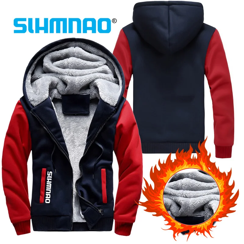 New Fishing Jacket Men's Hooded Jacket Winter Thick Warm Wool Zipper Hooded Casual Sportswear Men's Sportswear