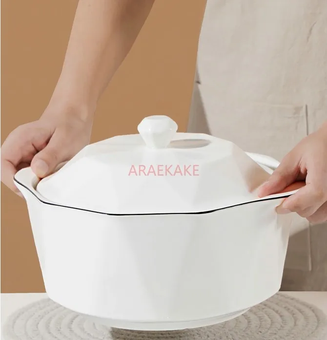 10.5-inch ceramic large pot, household thickened diamond soup pot with lid, soup spoon, Nordic creative double ear stew pot