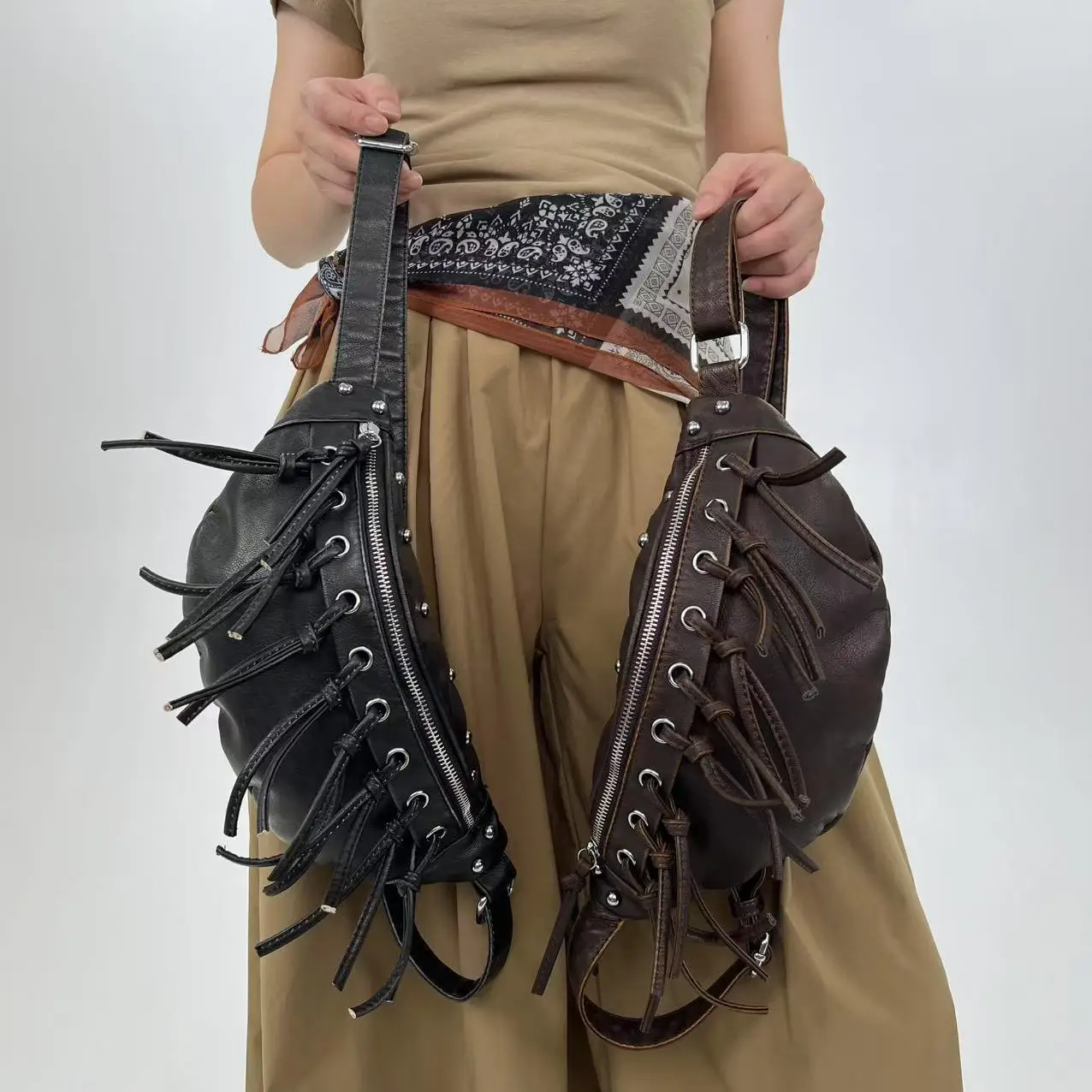 Punk Style Rivets Design chest pack PU Leather Shoulder Bags for Women 2025 Y2K Fashion Luxury Crossbody Bag Female Handbags