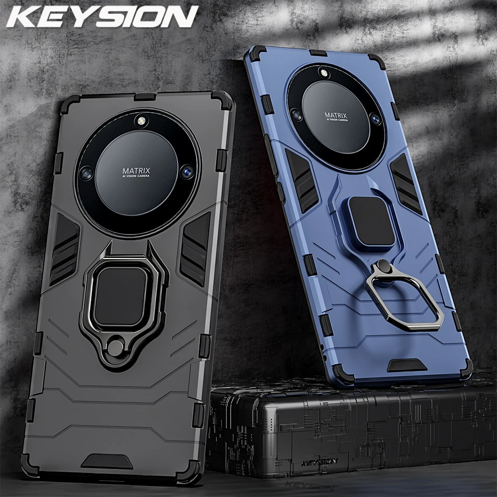 

KEYSION Shockproof Armor Case for Huawei Honor X9A 5G X9 Silicone+PC Metal Ring Stand Phone Back Cover for Honor Magic 5 4 Lite