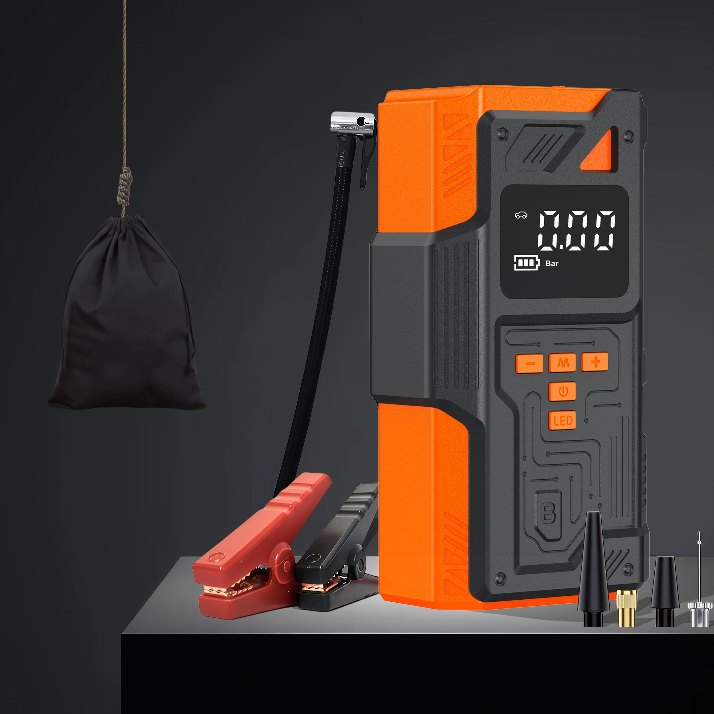 משאבת אוויר 150PSI ומגברי חירום לסוללת הרכב, JKUOO- 5000A התנעת קפיצה מיידית לרכב,-40 ° מתחיל רכב נייד C