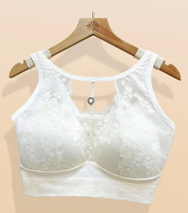 Sexy Hollow Lace Underwear Latex Chest Pad Without Steel Ring Gathering Anti Beauty Back Wrapped Bra 4