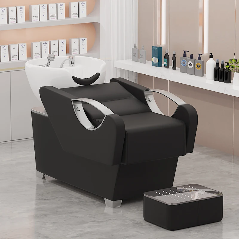 Luxury Black Shampoo Chair Massaging Light Professional Massage Shampoo Chair Adjustable Salon Bed Schampo Bed Home Furniture шампунь с биомаслом арганы hair light bio argan shampoo 255756 lbt14038 1000 мл