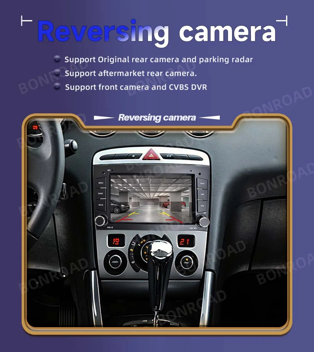 BONROAD Radio Multimedia para Auto con Pantalla de 7 Pulgadas, Sistema Linux, Carplay Inalámbrico, Android Auto, para Peugeot 308 408 Sedan SW CC RCZ 308 408 2007-2013, con Mirrorlink, Youtube, Bluetooth, DSP, RDS, Música en Línea, Cámara de Visión Trasera 7