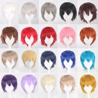 Perruques synthétiques de Cosplay Anime pour hommes et femmes, cheveux courts et lisses, résistants à la chaleur, multicolores, rouge, blanc, rose, gris, marron 1