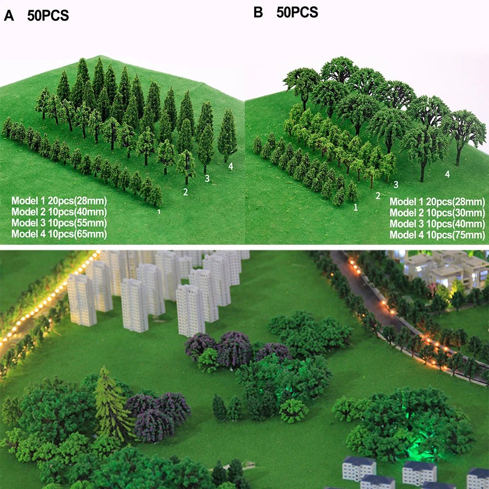 Plastic Model Train Miniature Tree Scenery DIY Outdoor Landscape Railroad Building Landscape Sand Table Models decoration 50Pcs