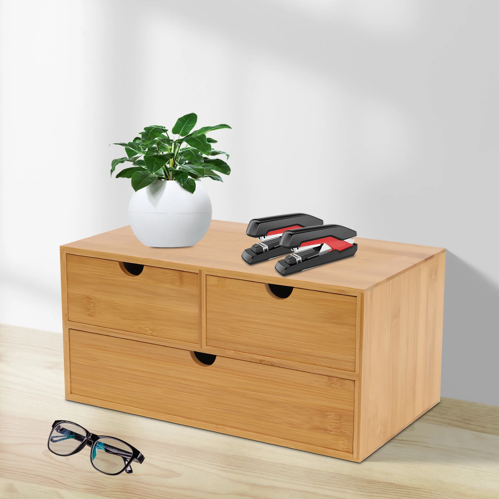 Desk Organizer Mini Bamboo Desk Organizer Drawer Desktop Storage Organizer for Office Home Toiletries, No Assembly Required 3