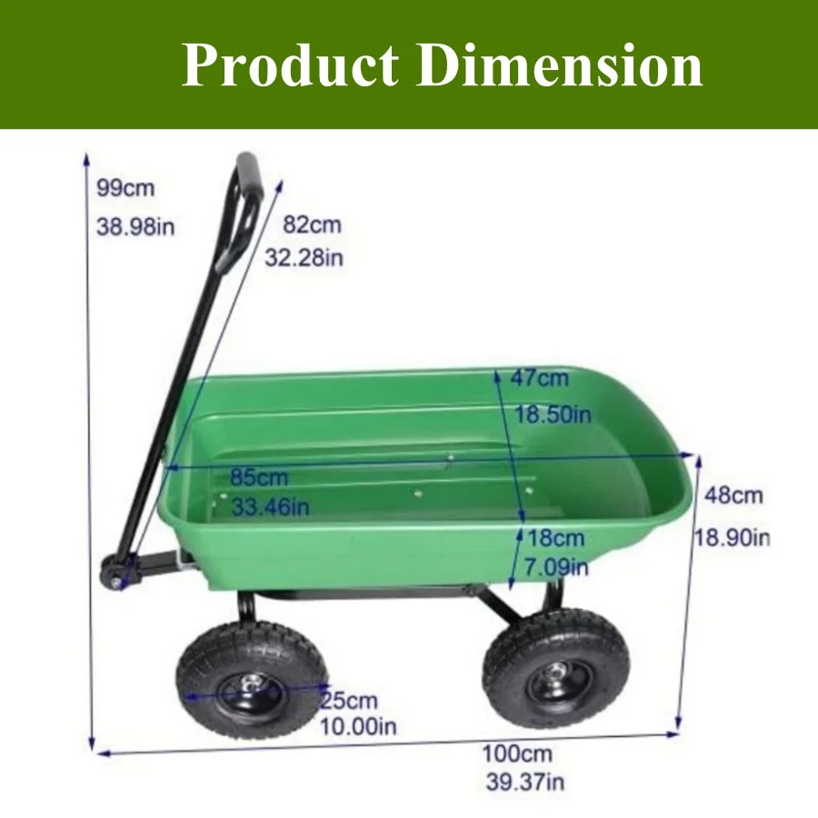 200kg Capacity Garden Cart Heavy Duty Utility Lawn Yard Dump Cart Wagon Carrier with Sturdy Steel Frame Wheelbarrow Garden