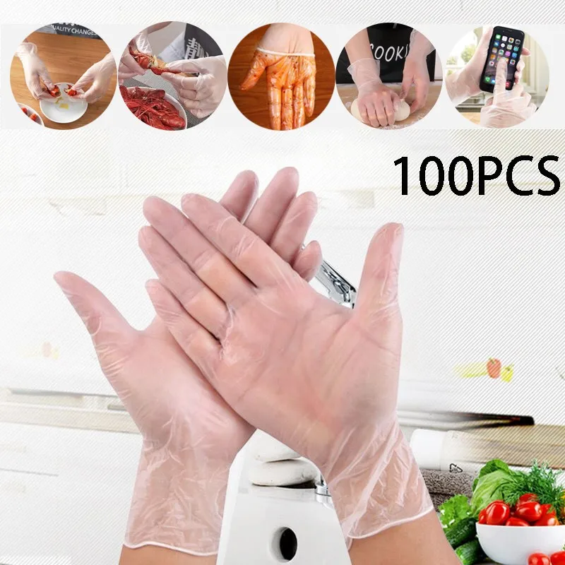 100 Pieces Transparent Vinyl TPE Gloves for Laboratory Work XL Suitable for Palm Width 100-115mm