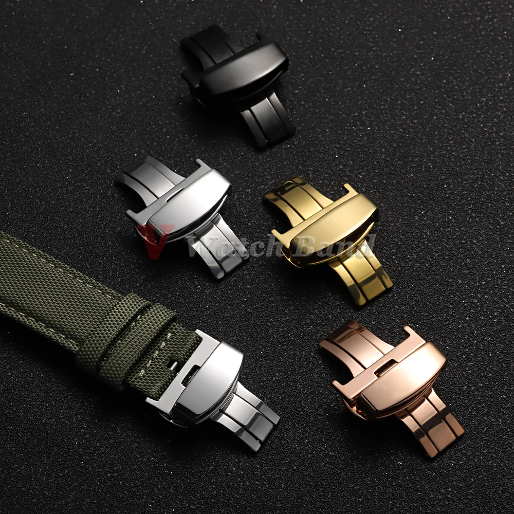 Sleek Stainless Steel Butterfly Buckle Watch Clasp Strap