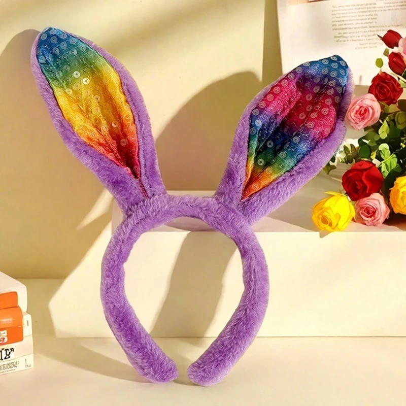 1PC Plush Sequin Rabbit Ear Headband Cross-border Hot Selling Children's Holiday Party Halloween Dressing Headwear.