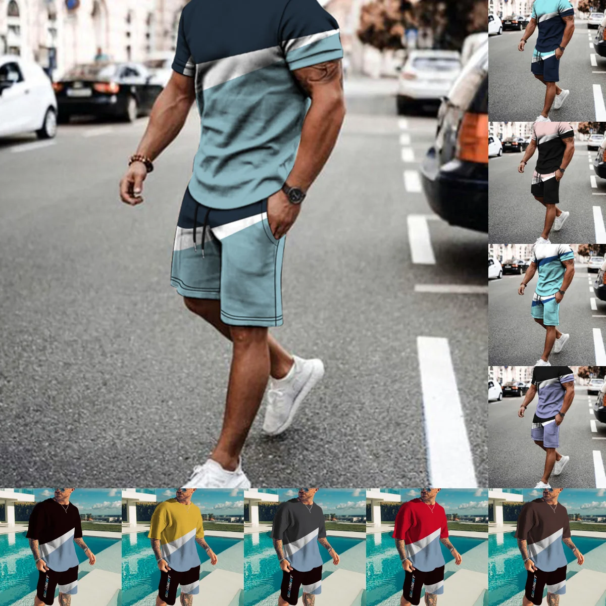 Summer Trend Men's Suit Casual Beach Shorts 3D Print Clothes Graffiti Round Neck T Shirt Tracksuits Men Short Sleeve 2-Piece Set