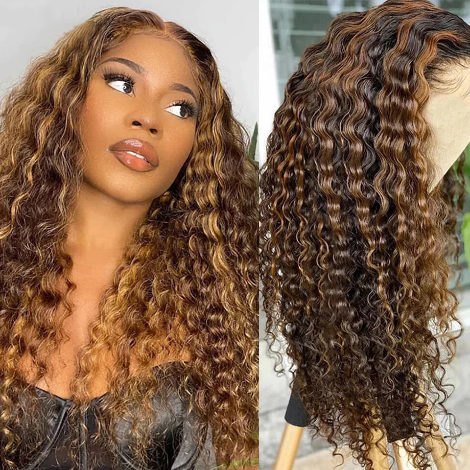 

Highlight Wig Human Hair Deep Wave Frontal Wig 13x4 Lace Front Ombre Transparent Lace Front Wig Curly Human Hair Wig 30 32 Inch