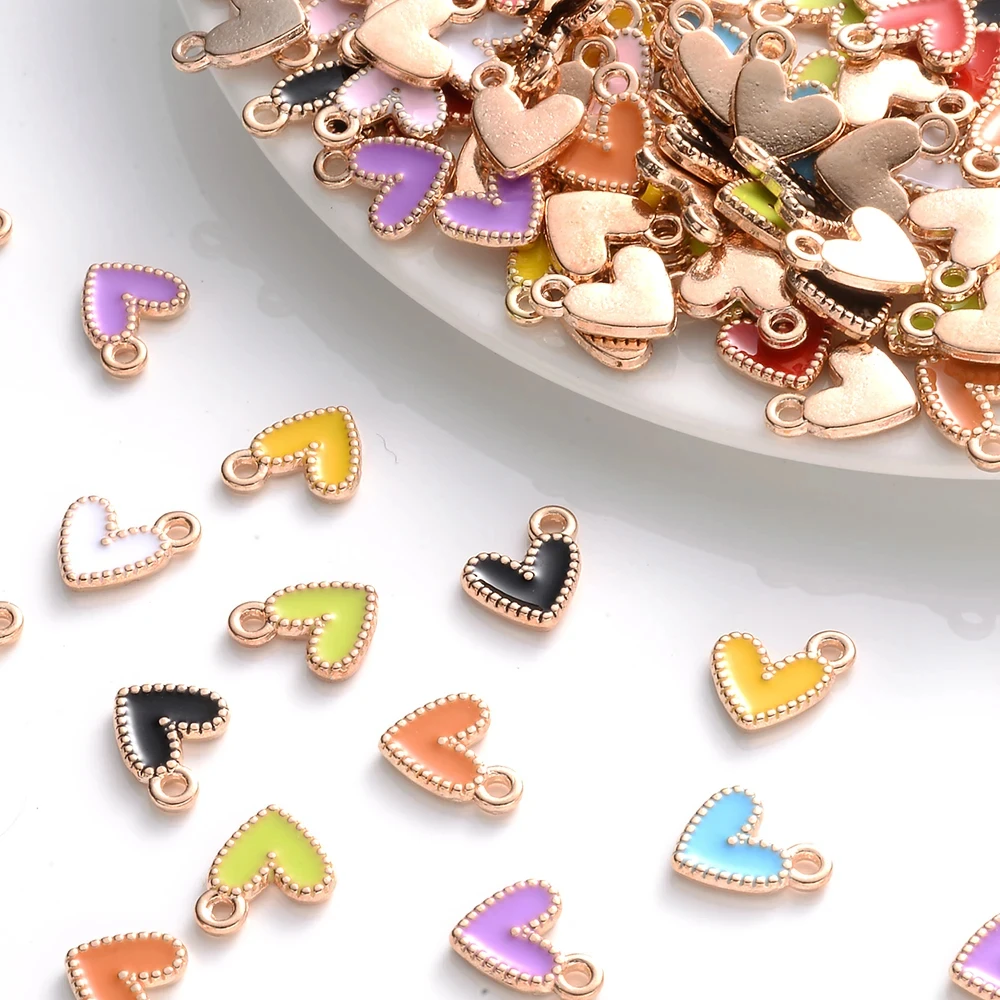 9x10mm alloy heart charms Colorful Alloy Heart Charms for DIY Bracelet Necklaces Jewelry Making Accessories 50Pcs