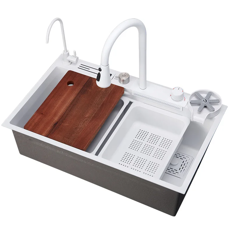 Nano White Stainless Steel Kitchen Sink Multifuctional Sink Waterfall Kitchen Faucets with Drainer Kitchen Novel Accessories 6