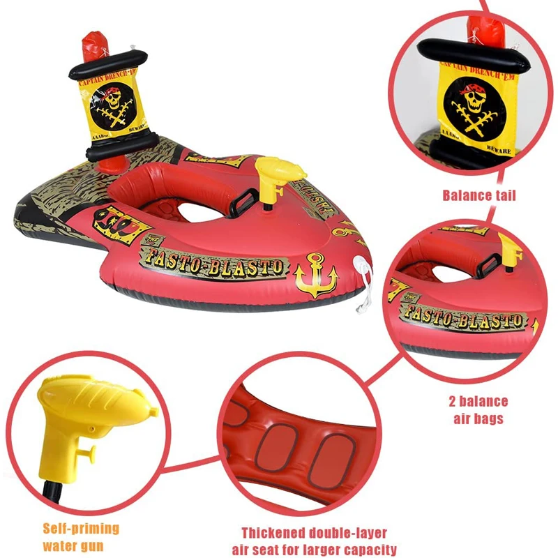 Pool Float for Kids with Built in Water Gun Inflatable Pirate Boat Ride on Pool Rafts for Toddler Pirate Ship Pool Floats