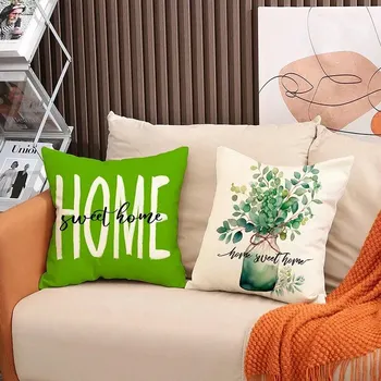 1pcsSet Spring Themed Car Vase & Flower & Letter & Green Leaves Decor Pillowcase For Sofa Cushion And Pillow Home Decoration 4