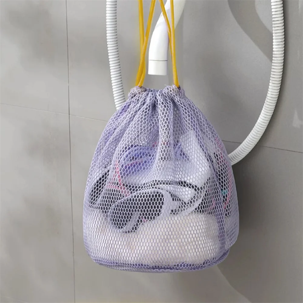 Portable Mesh Drawstring Storage Bag Hollow Large Capacity Makeup Storage Bag Women Men Multifunctional Travel Toiletry Pouch
