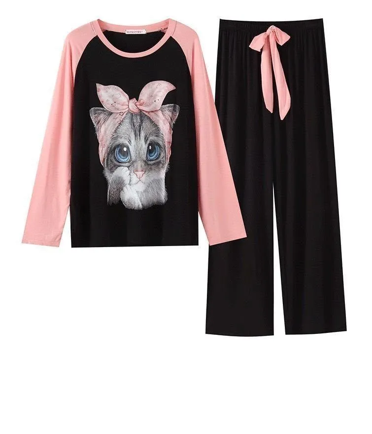Pajama Sets for Women women pajamas set women pajama suit cotton pajamas set Cartoon Printed Long Sleeve O-neck Korean Style Comfortable Elegant Leisure Sleepwear Soft Sweet Women Set
