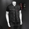 2024 High Quality Fall on The New Fashion Handsome Trend Everything Black Stand Collar Large Size Cowboy Vest Man   Vest for Men 4